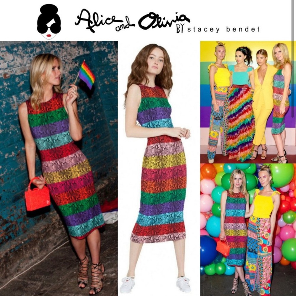 ALICE x OLIVIA Delora rainbow print snake print body con dress/ size 14 🏳️‍🌈